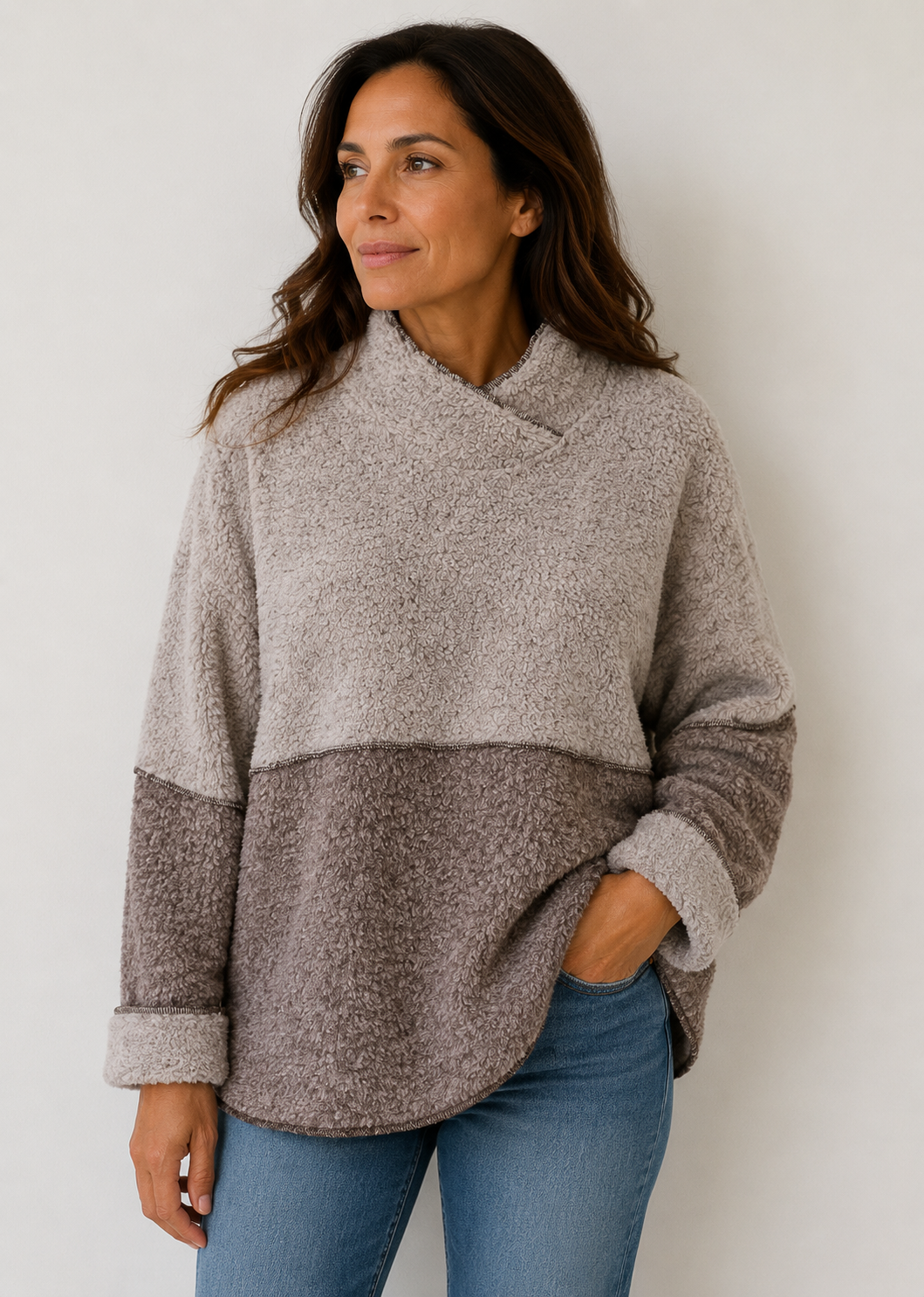 Melange Fleece Pullover Coco Brown