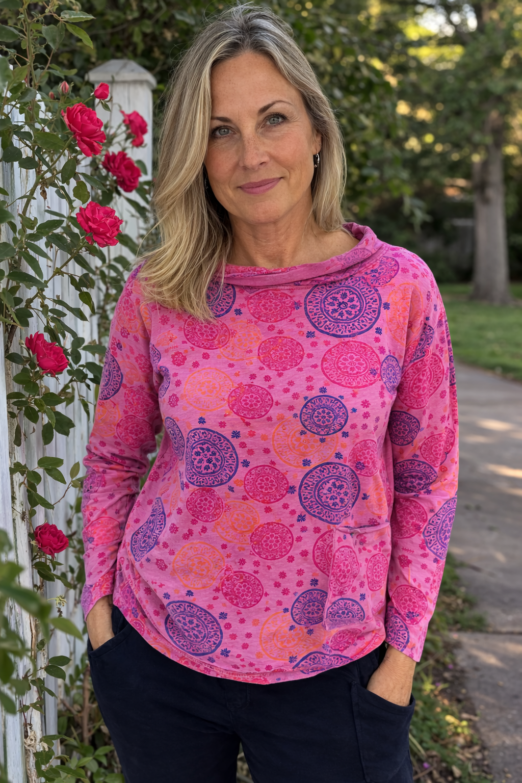 Prairie Cotton Baby French Terry Relaxed Yoga Top-Mandala Pattern