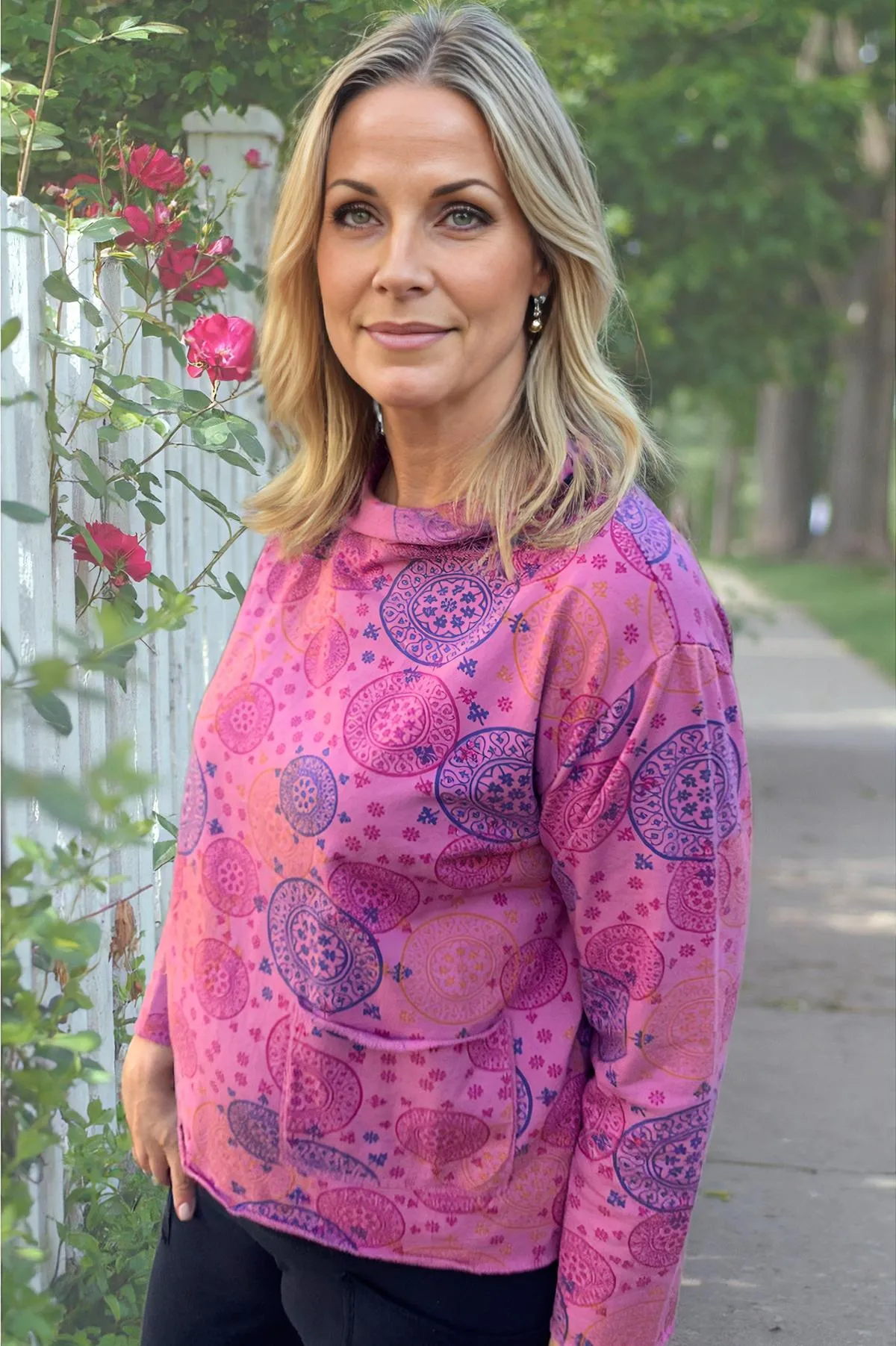 Prairie Cotton Baby French Terry Relaxed Yoga Top-Mandala Pattern