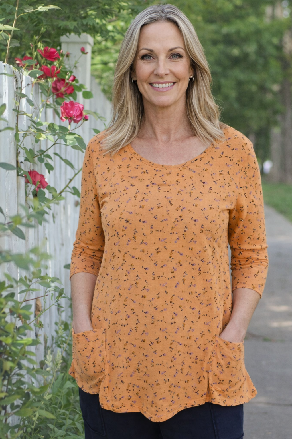 Prairie Cotton Cotton Jersey Godet Back Tunic-Floral