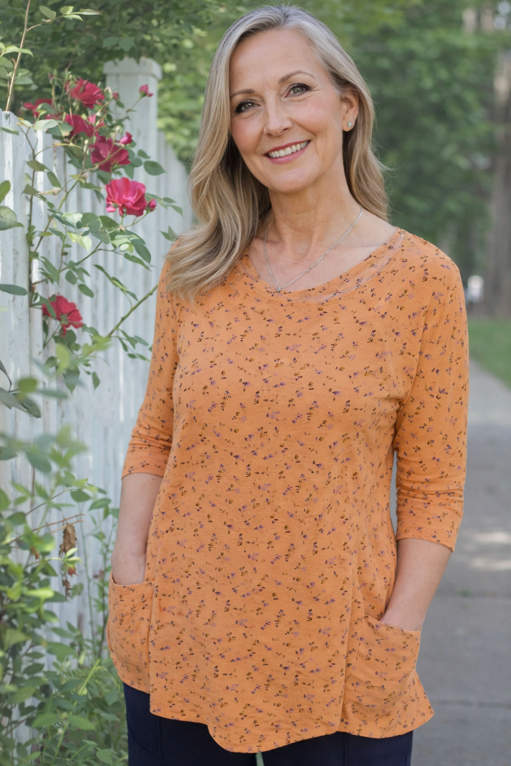 Prairie Cotton Cotton Jersey Godet Back Tunic-Floral