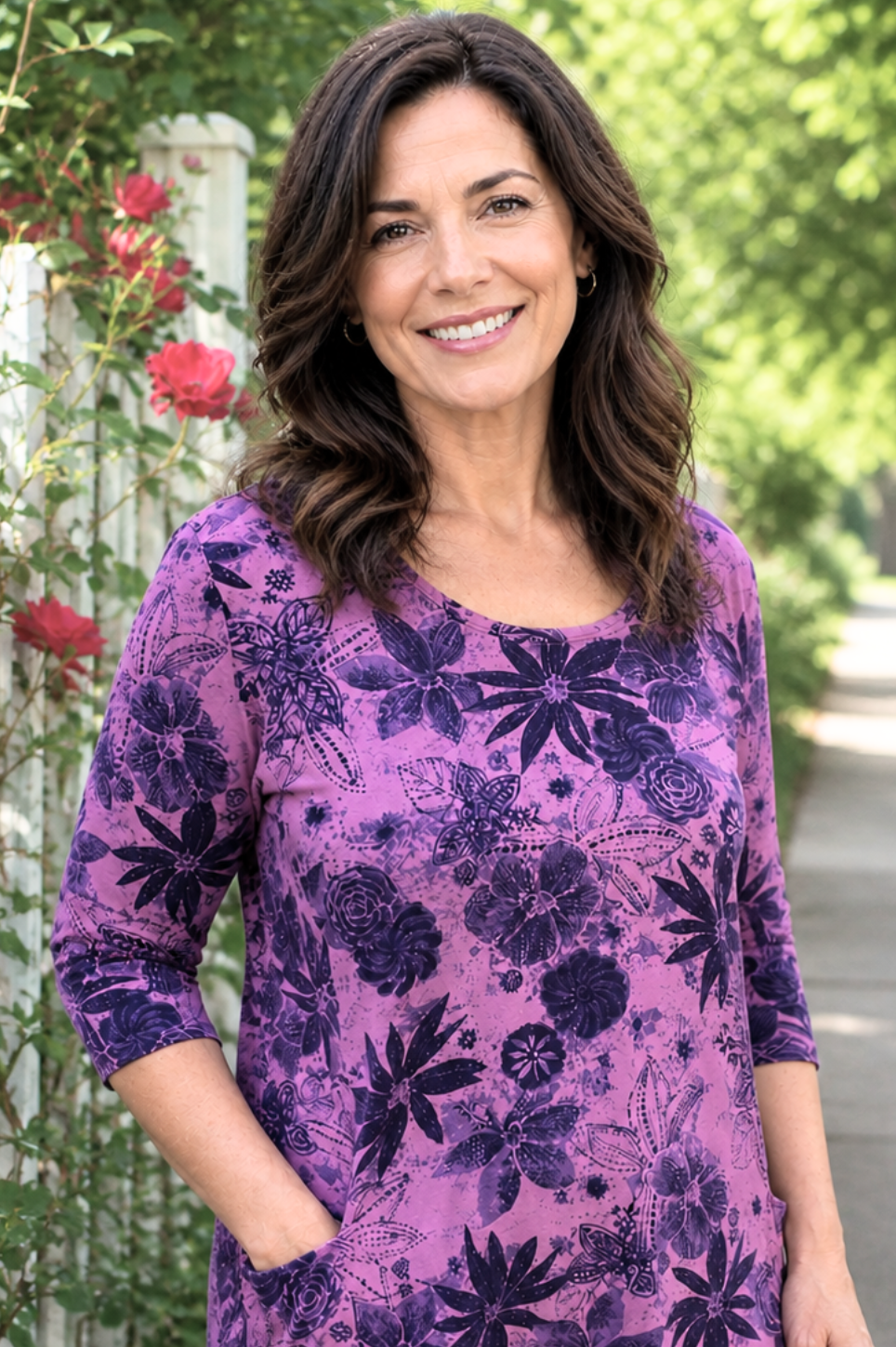 Prairie Cotton Relaxed Scalloped Tunic-Indigo Floral