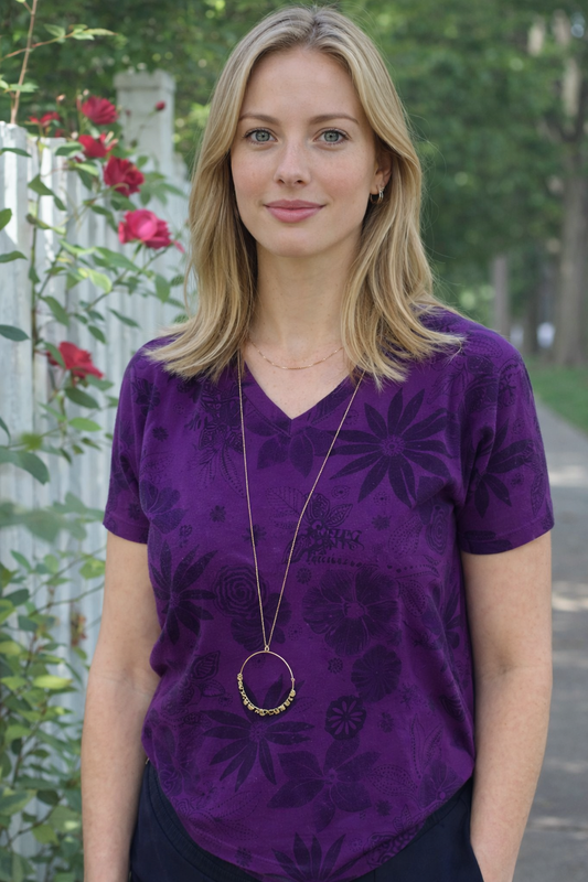 Prairie Cotton V-Neck Short Sleeve Top-Indigo Floral