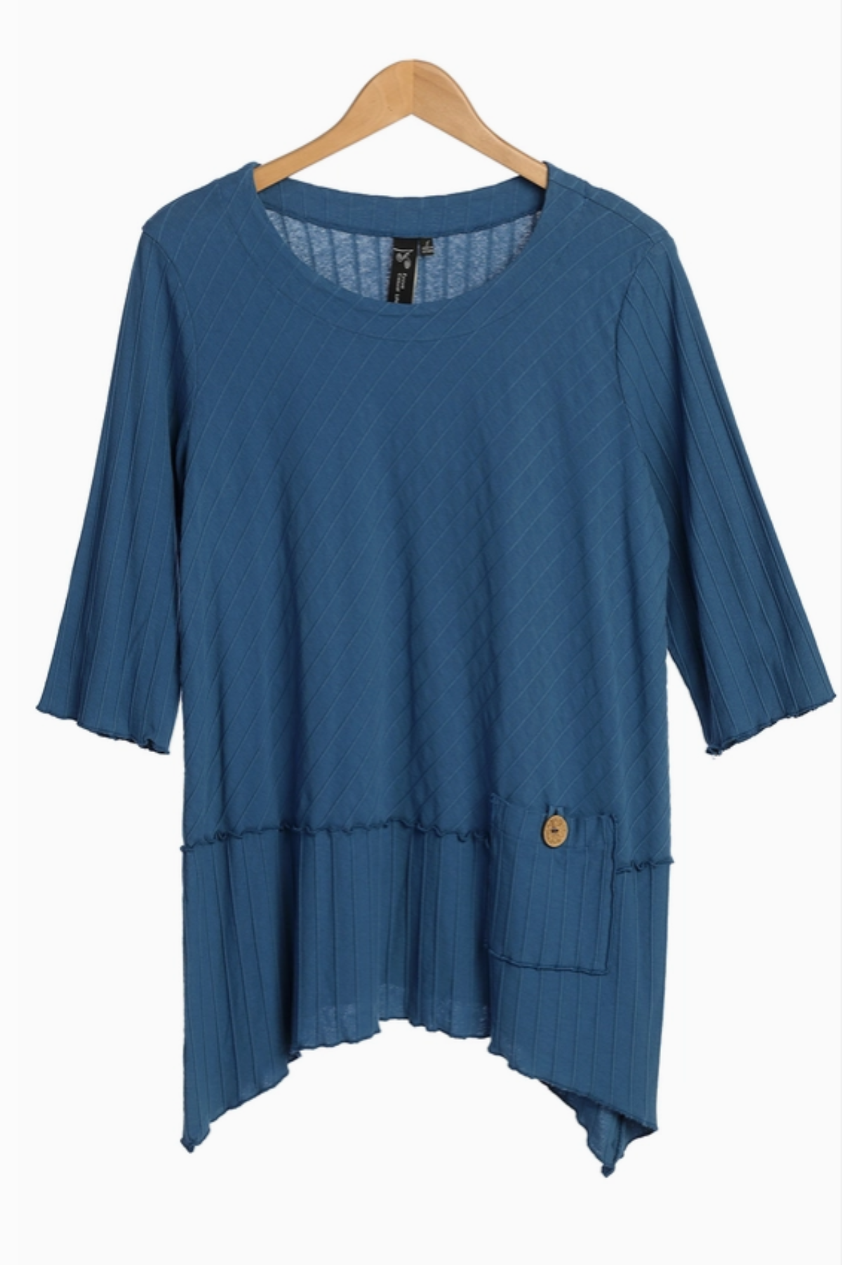 Focus Fashions Ribbed Cotton Pocket Tunic-Capri Blue