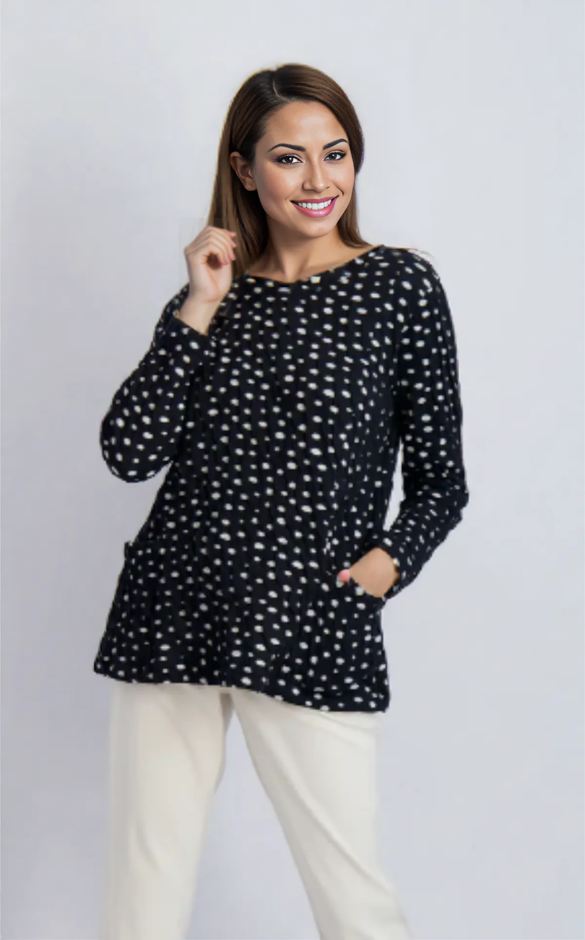 Komil Top Thira Weave White Dot Top