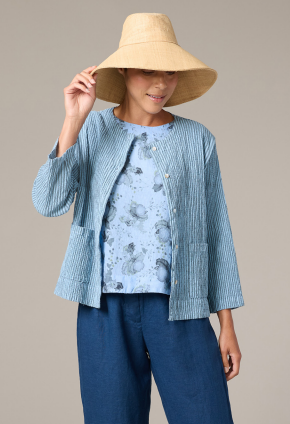 Cut Loose Linen Grey Stripe Crinkle Cropped Jacket for spring
