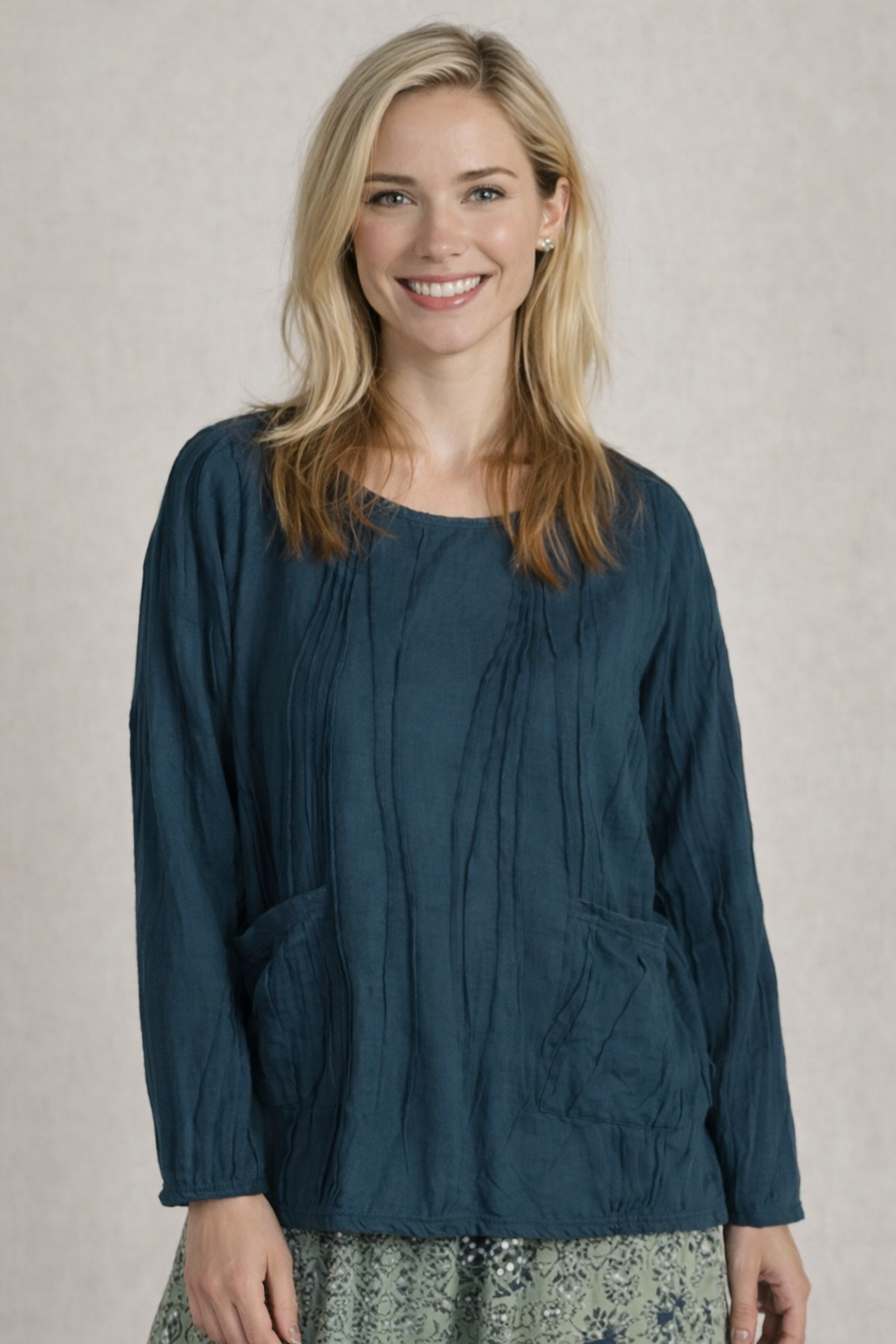 Windhorse Stitched Abigail Top- Teal Blue