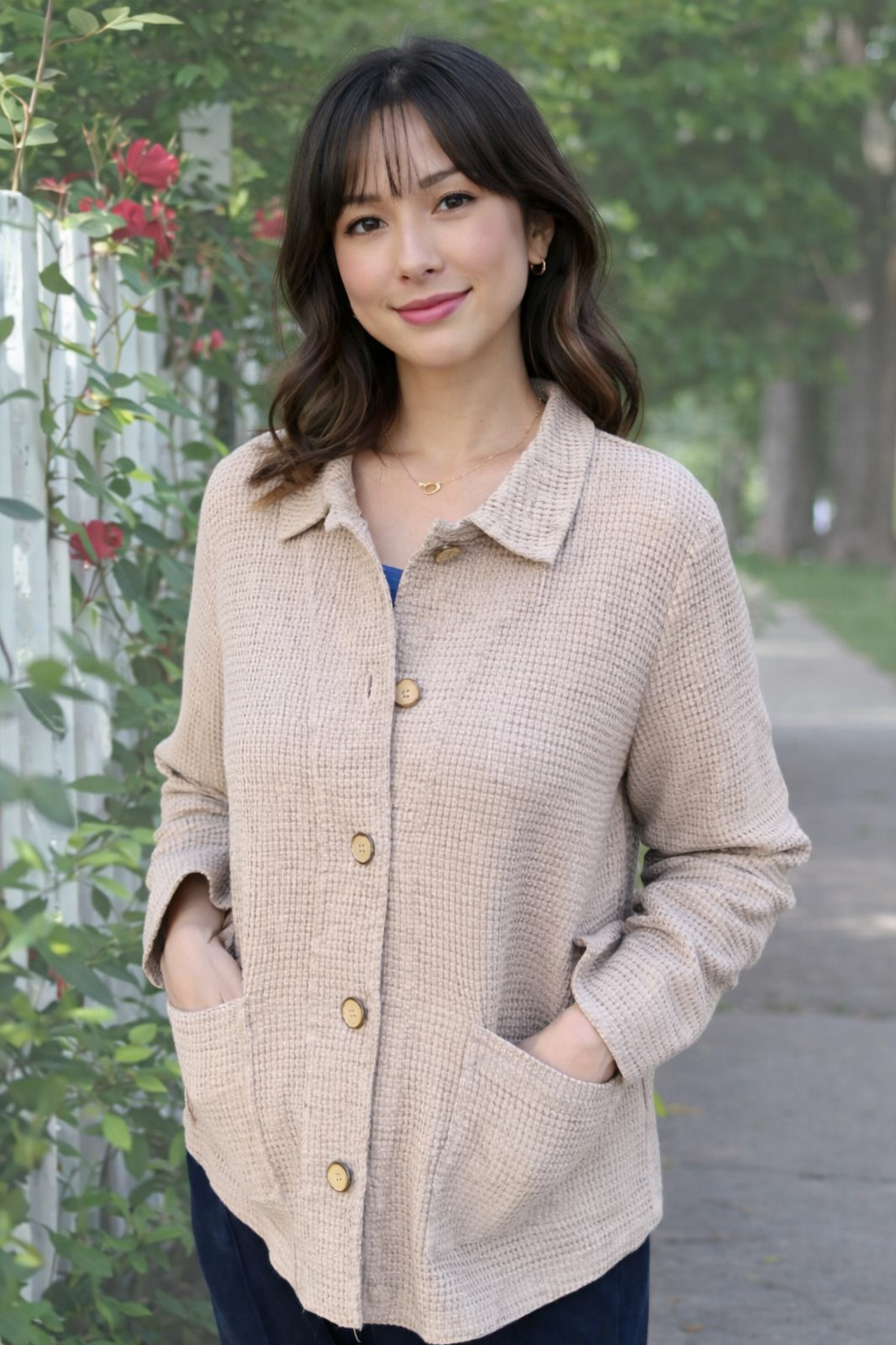 Focus Waffle Weave Jacket-Flax