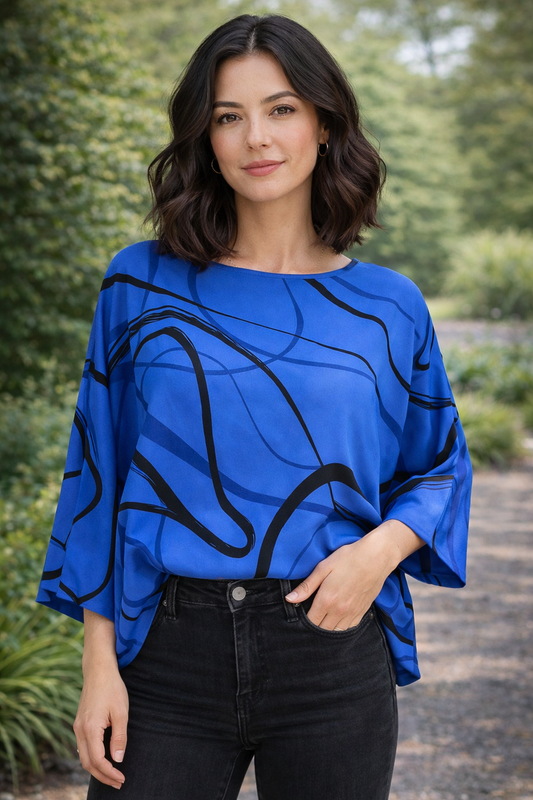 Cut Loose Rayon Parachute Black/Blue Swirl Crop Top One Size Summer 2026- Special Order