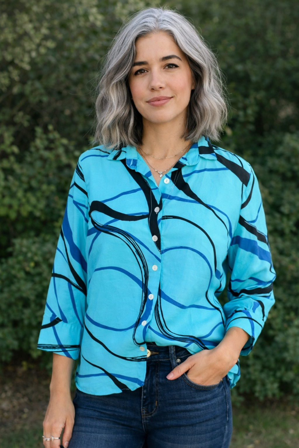 Cut Loose Rayon Parachute Black/Blue Swirl Crop Easy Shirt Summer 2026- Special Order