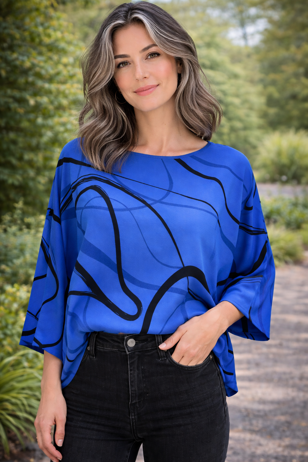 Cut Loose Rayon Parachute Black/Blue Swirl Crop Top One Size Summer 2026- Special Order - thread to cloth