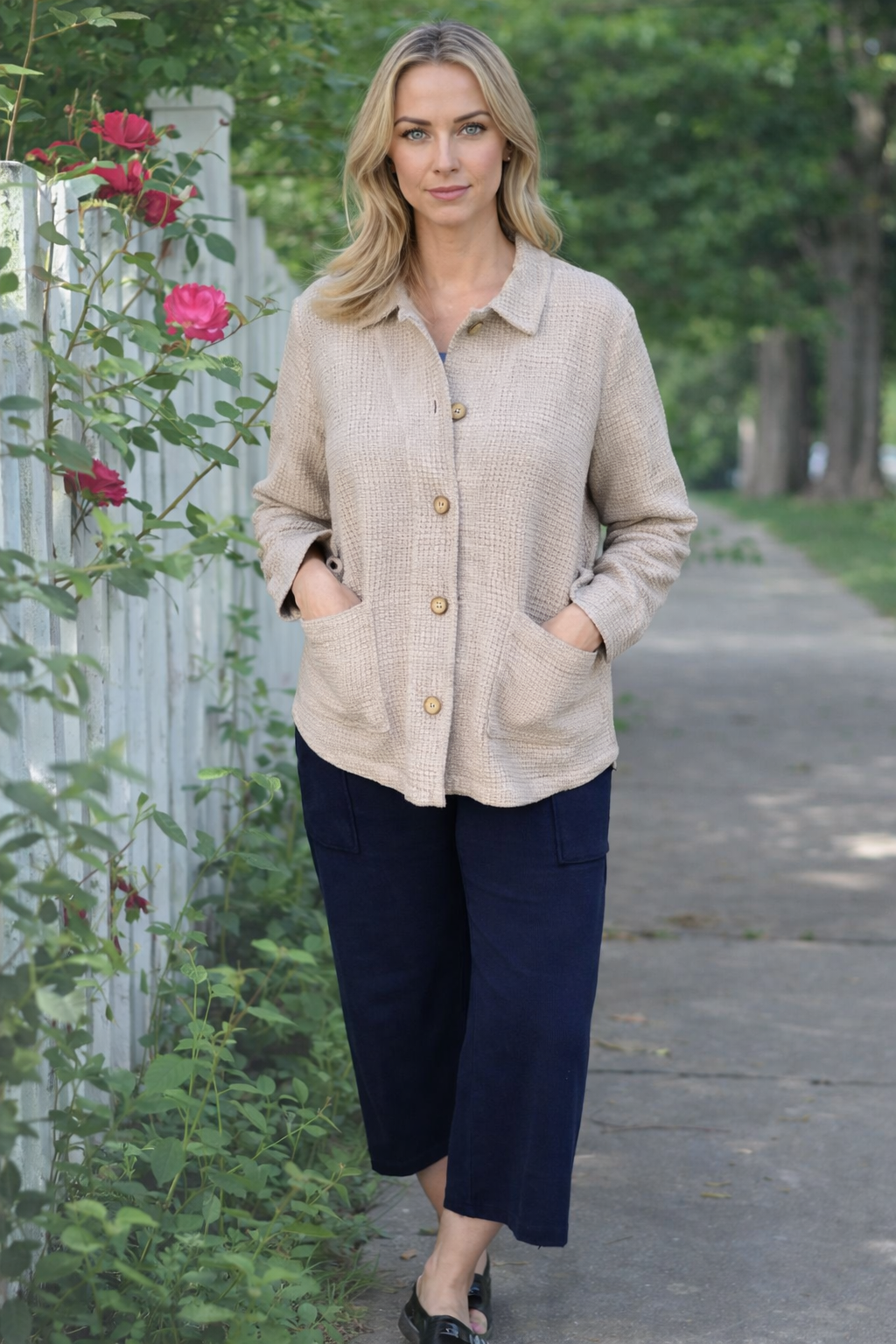 Focus Waffle Weave Jacket-Flax