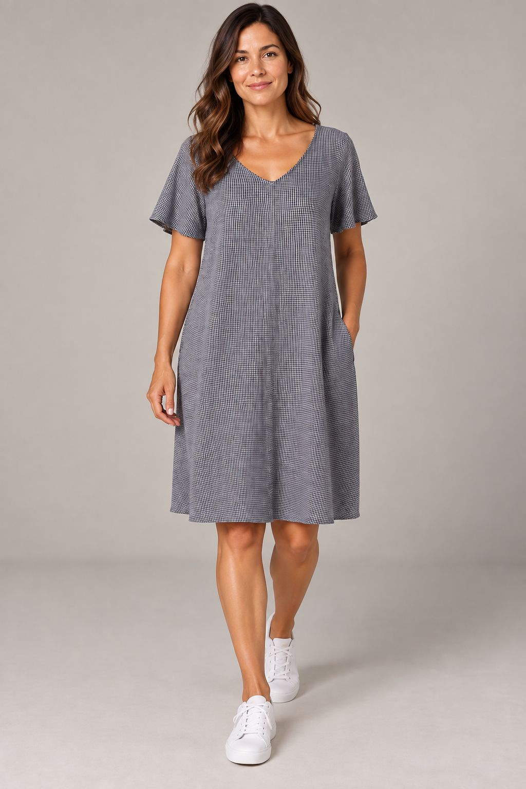 cut loose crinkle check dress 