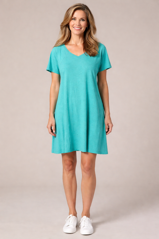 Cut Loose Linen Cotton Jersey V-Neck Swing Dress Spring 2026- Special Order