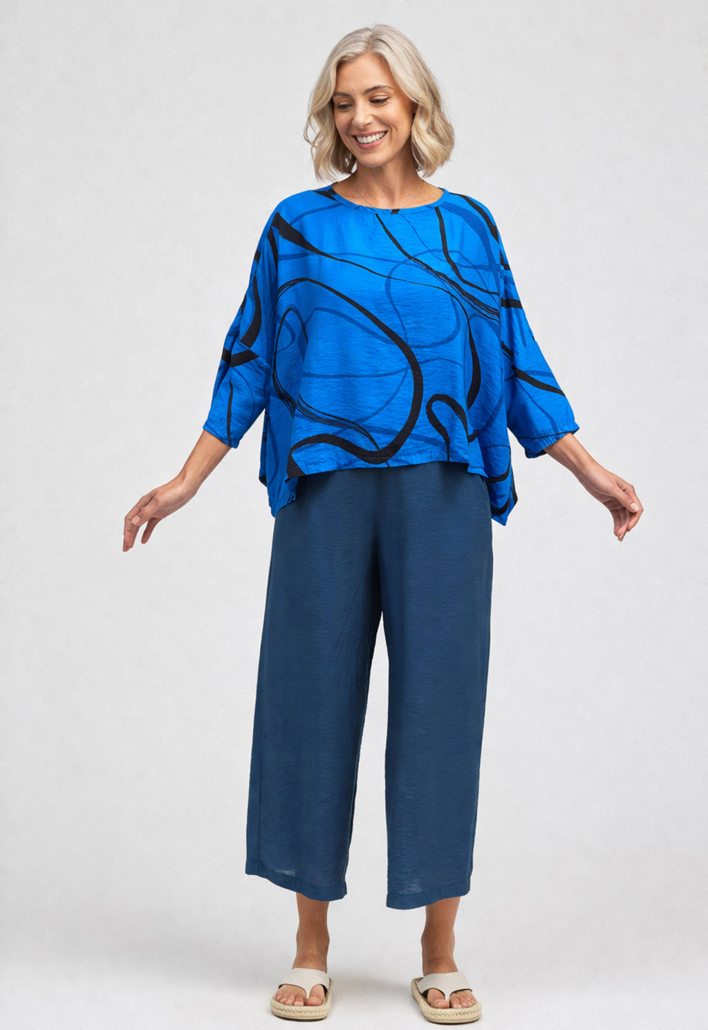 Cut Loose Rayon Parachute Black/Blue Swirl Crop Top One Size Summer 2026- Special Order