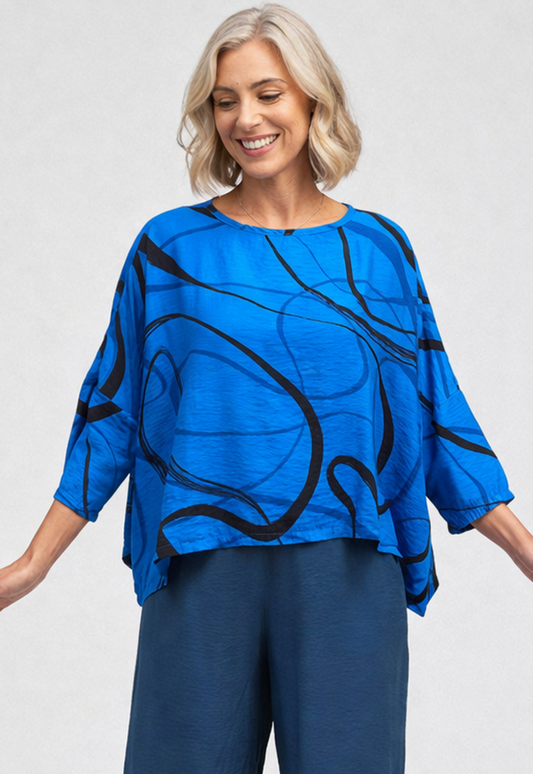 Cut Loose Rayon Parachute Black/Blue Swirl Crop Top One Size Summer 2026- Special Order - thread to cloth