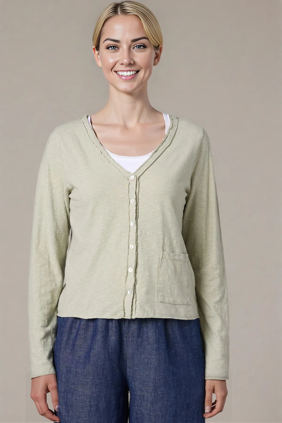 Cut Loose Linen Cotton Jersey Cropped  Pocket Cardigan Spring 2026