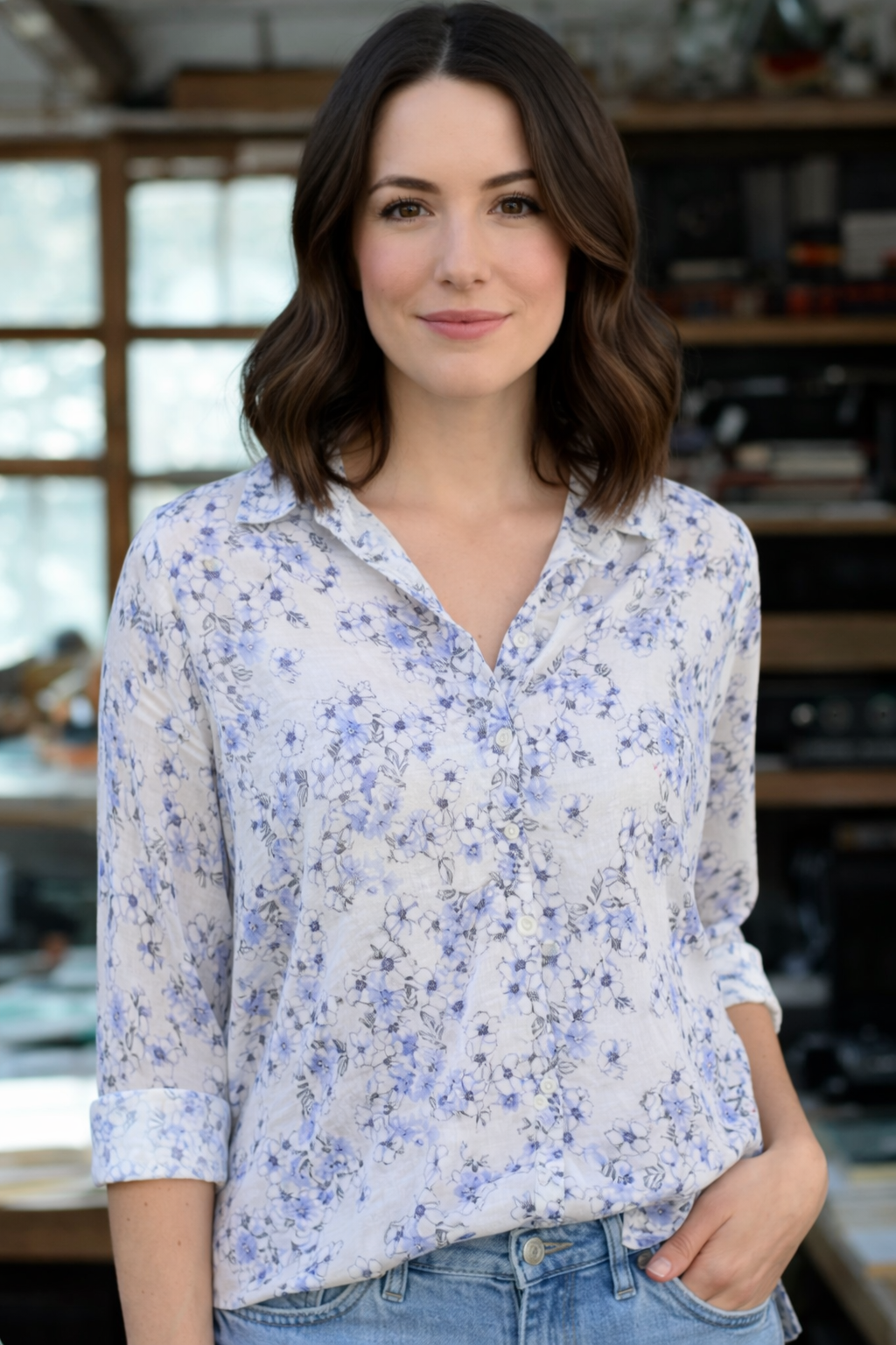 Cut Loose Morning Glory Linen Crop Shirt 2026- Special Order