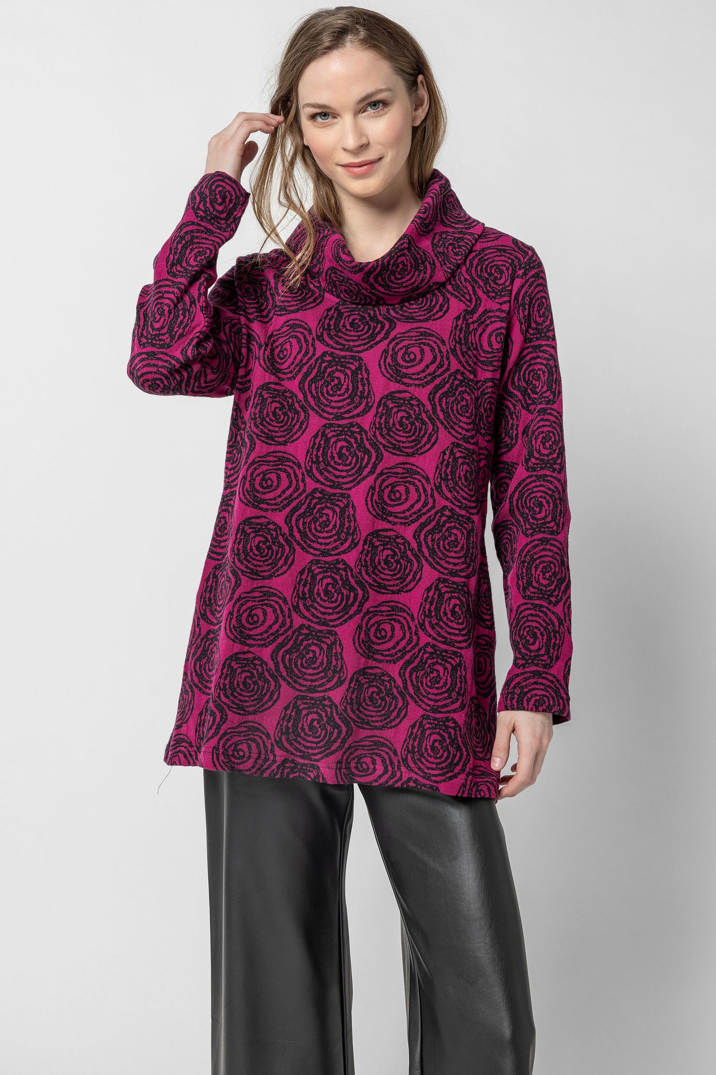 Komil Clothing Cowl Tunic Geo Floral Wineberry