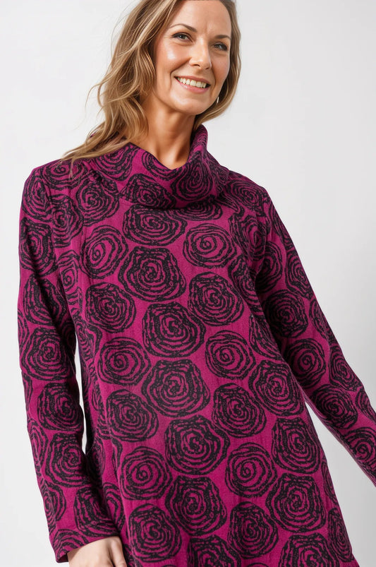 Komil Clothing Cowl Tunic Geo Floral Wineberry