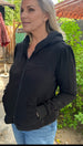 Color Me Cotton French Terry Jacket with Hood in Black by CMC Click