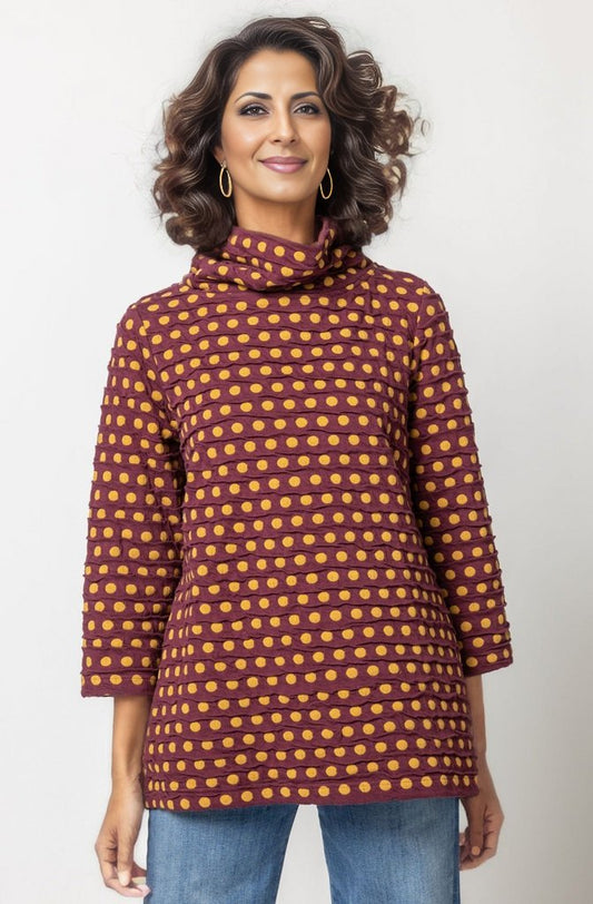 Komil Clothing Como Spot Weave Plum Cowl Top