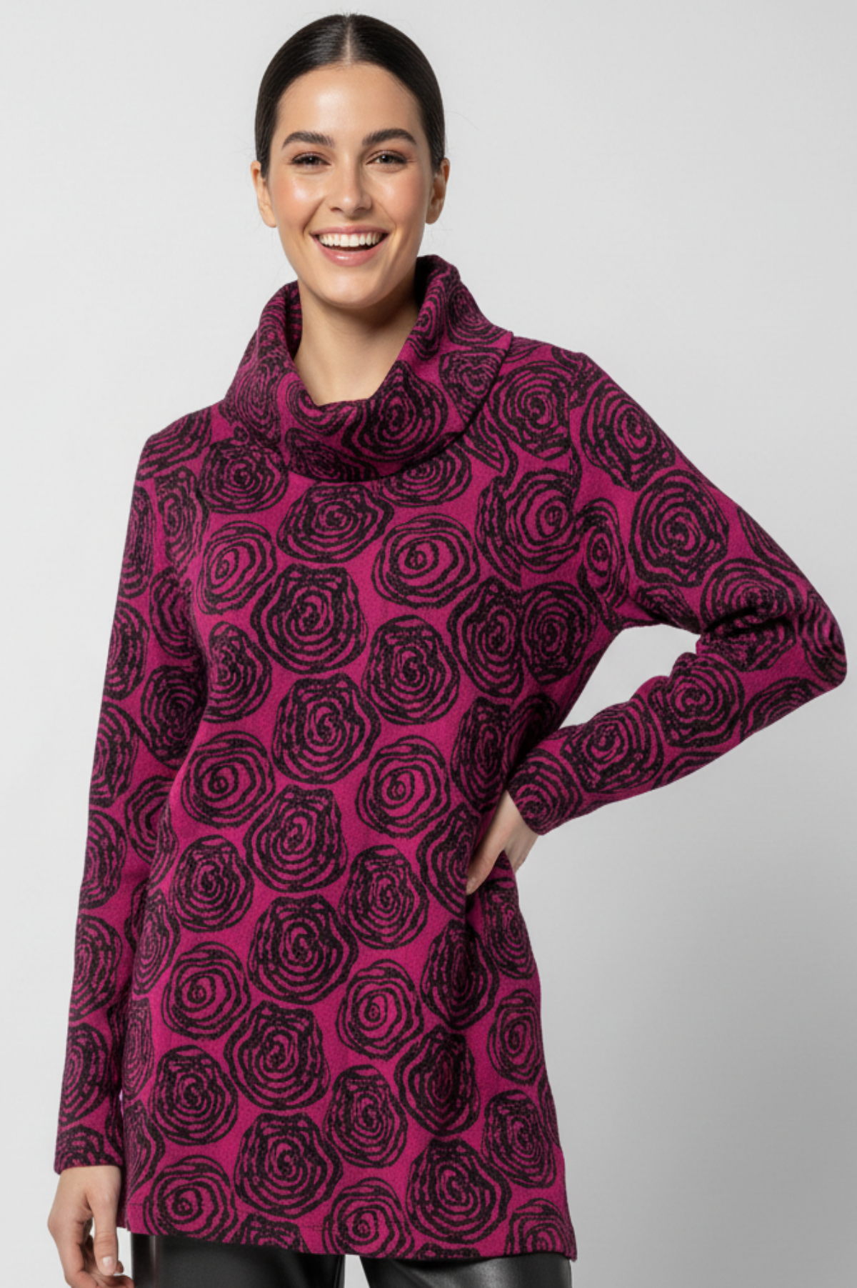Komil Clothing Cowl Tunic Geo Floral Wineberry