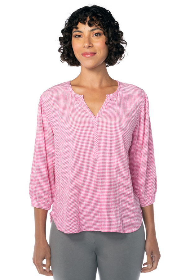 Cut Loose Crinkle Check Henley Top Spring 2023- Special Order