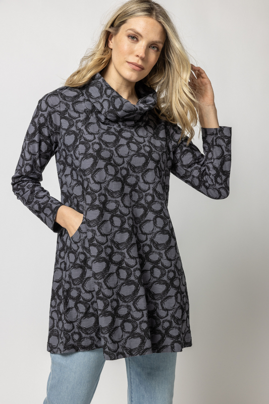 Komil Cowl Tunic Milo Charcoal Slub