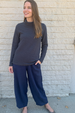 Prairie Cotton Double Crinkle Turtle Neck-Charcoal