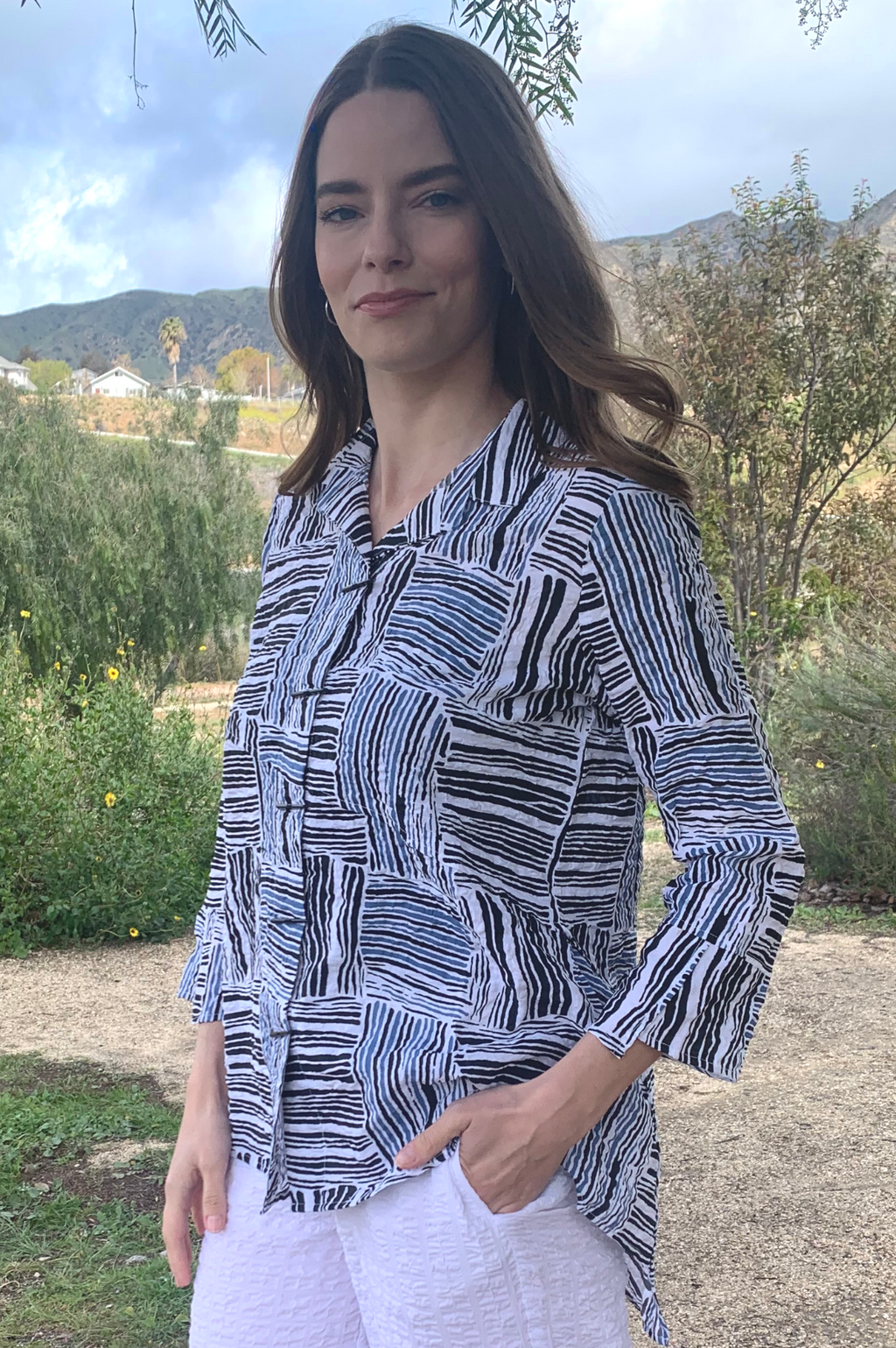 Habitat Clothing Pucker Weave Asymmetrical Shaped Shirt
