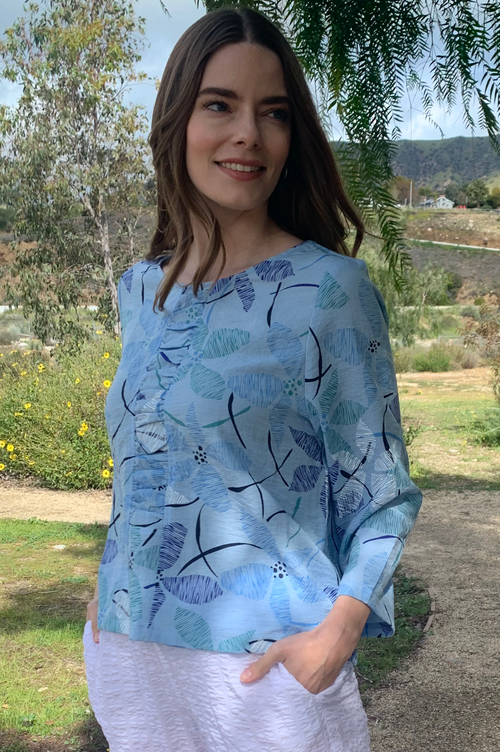 Habitat Clothing Organic Petal Floral Ruched Pullover