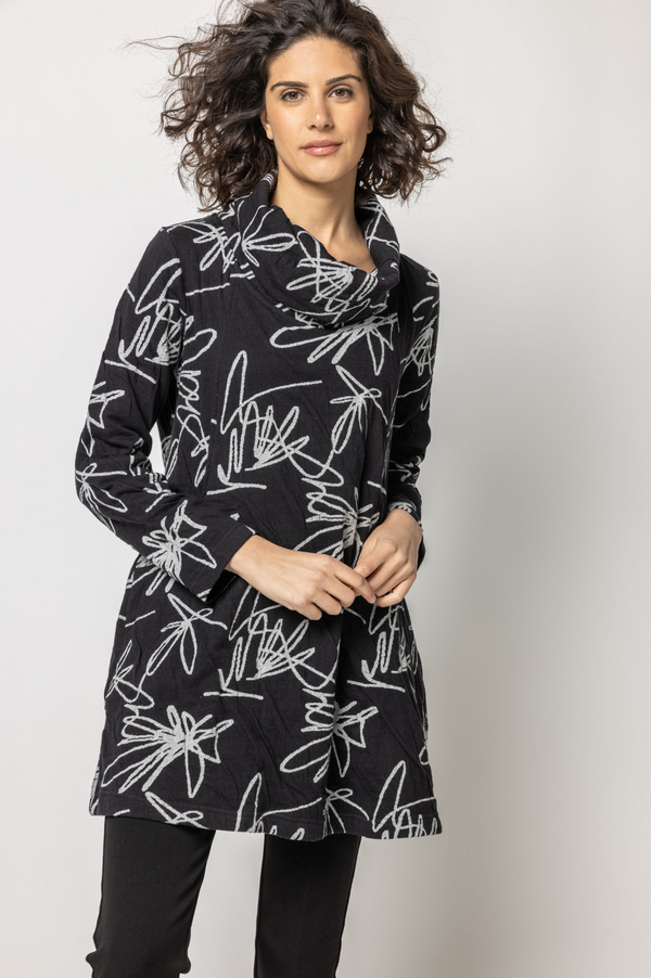 Komil Cowl Scribble Tunic Black and White