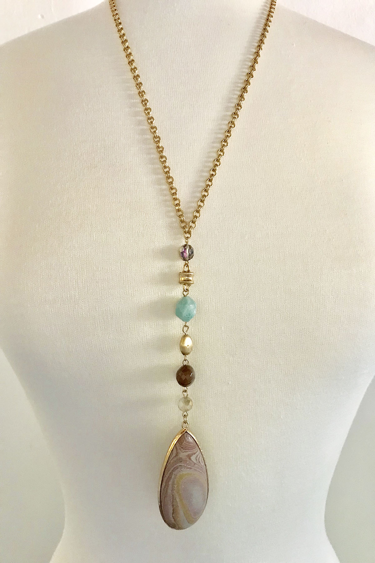 Pink Agate Necklace - thread to cloth