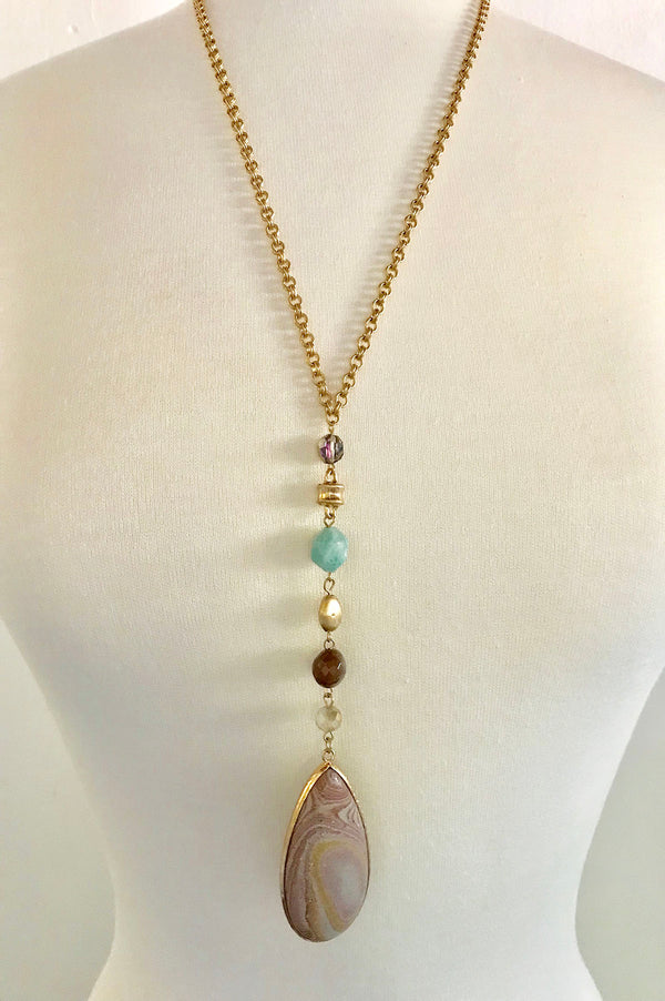 Pink Agate Necklace - thread to cloth