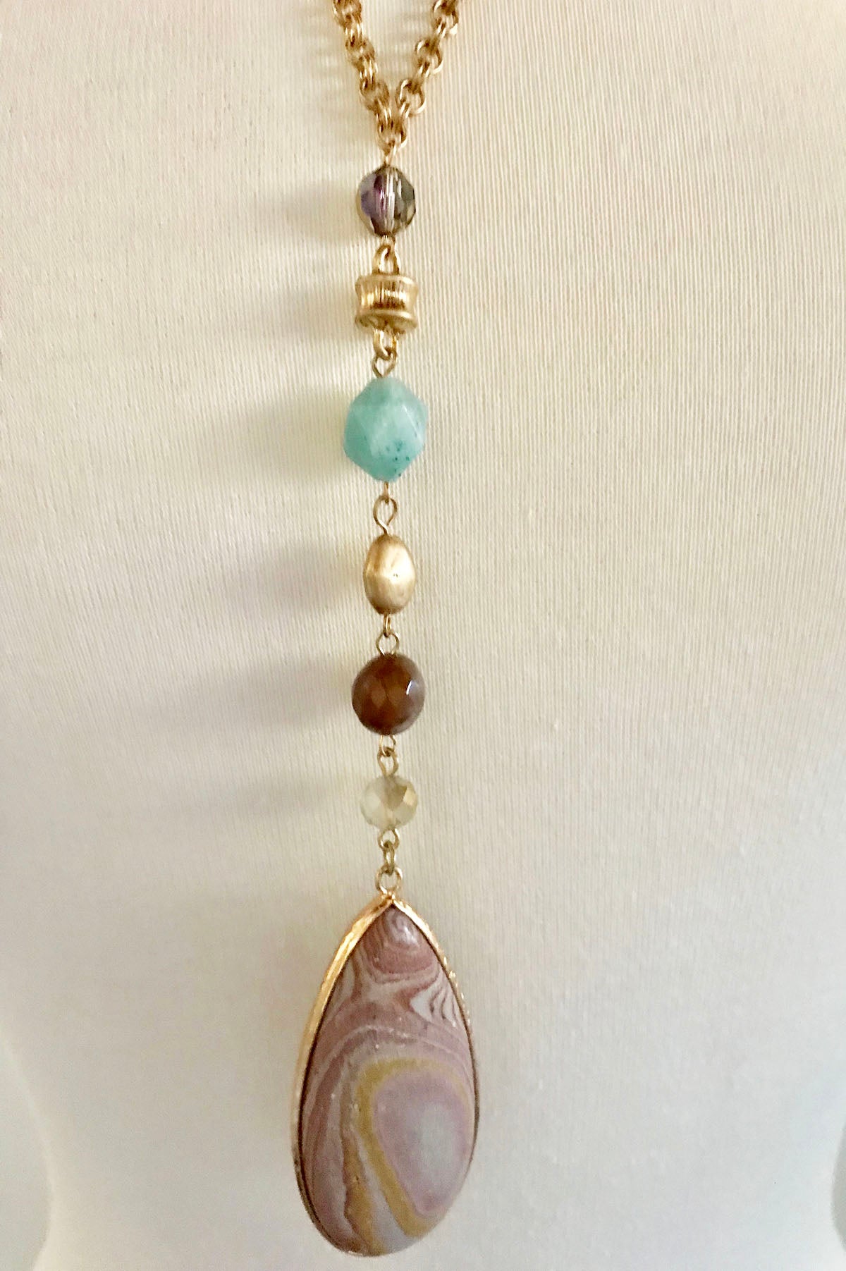 Pink Agate Necklace - thread to cloth